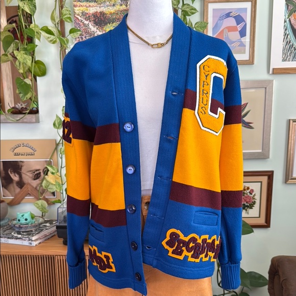Coleman Sweaters - Cyprus Varsity Cardigan - Blue and Yellow